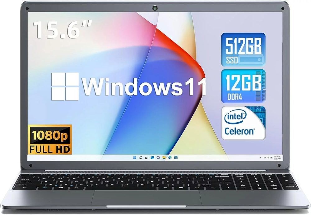 SGIN 15.6inch Laptop 12GB DDR4 512GB SSD Windows 11 with Intel Celeron N5095A Full HD 1920x1080