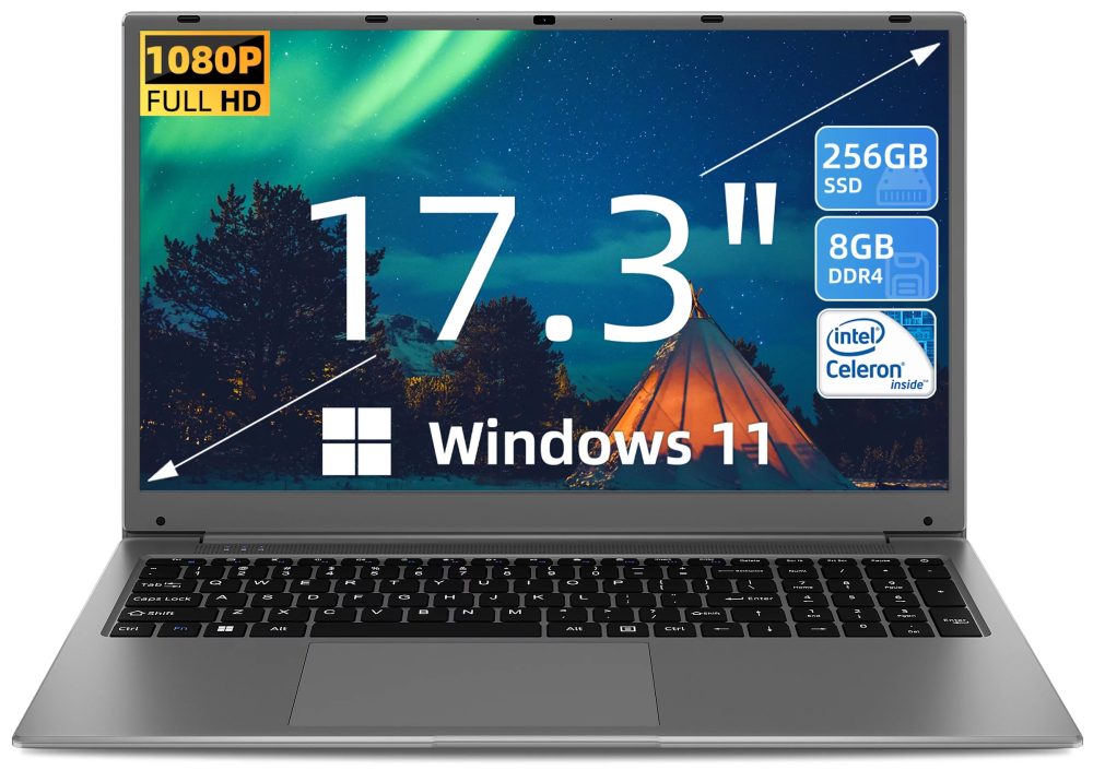 SGIN 17in 8GB DDR4 256GB ROM Windows 11 Laptop IPS 1920 x 1080 FHD 4-Core Intel Celeron, Mini HDMI