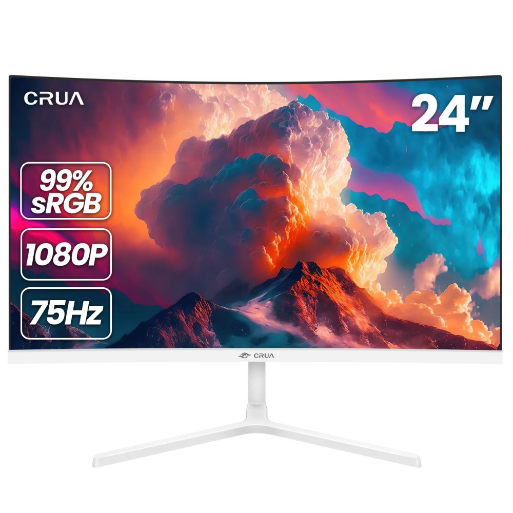 CRUA 24" FHD 75Hz Curved Computer Monitor,1080P Ultra-narrow bezel Office Monitor,99% SRGB,8 bit,16:9,AMD FreeSync, HDMI,White