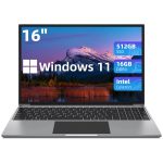 Jumper 16in Windows 11 Laptop 16GB RAM 512GB SSD Computer 4-Core Intel Celeron 1920*1200 IPS Screen