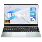 KUU Yepbook Computer 15.6″ Windows 11 Pro Laptop with 16GB RAM 512GB SSD, Intel Celeron Processor and Backlit Keyboard – Great for Everyday Use