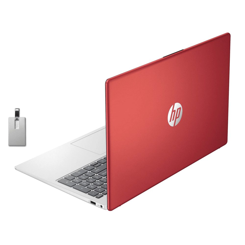 HP 15.6" Business Laptop, Anti-Glare HD Laptop, Intel Pentium Processor, 16 GB RAM, 128 GB Universal Flash Storage, Intel UHD Graphics, 1 Year Office, Win 11 Home, Wi-Fi 6, Red, Hotface 32GB USB Card