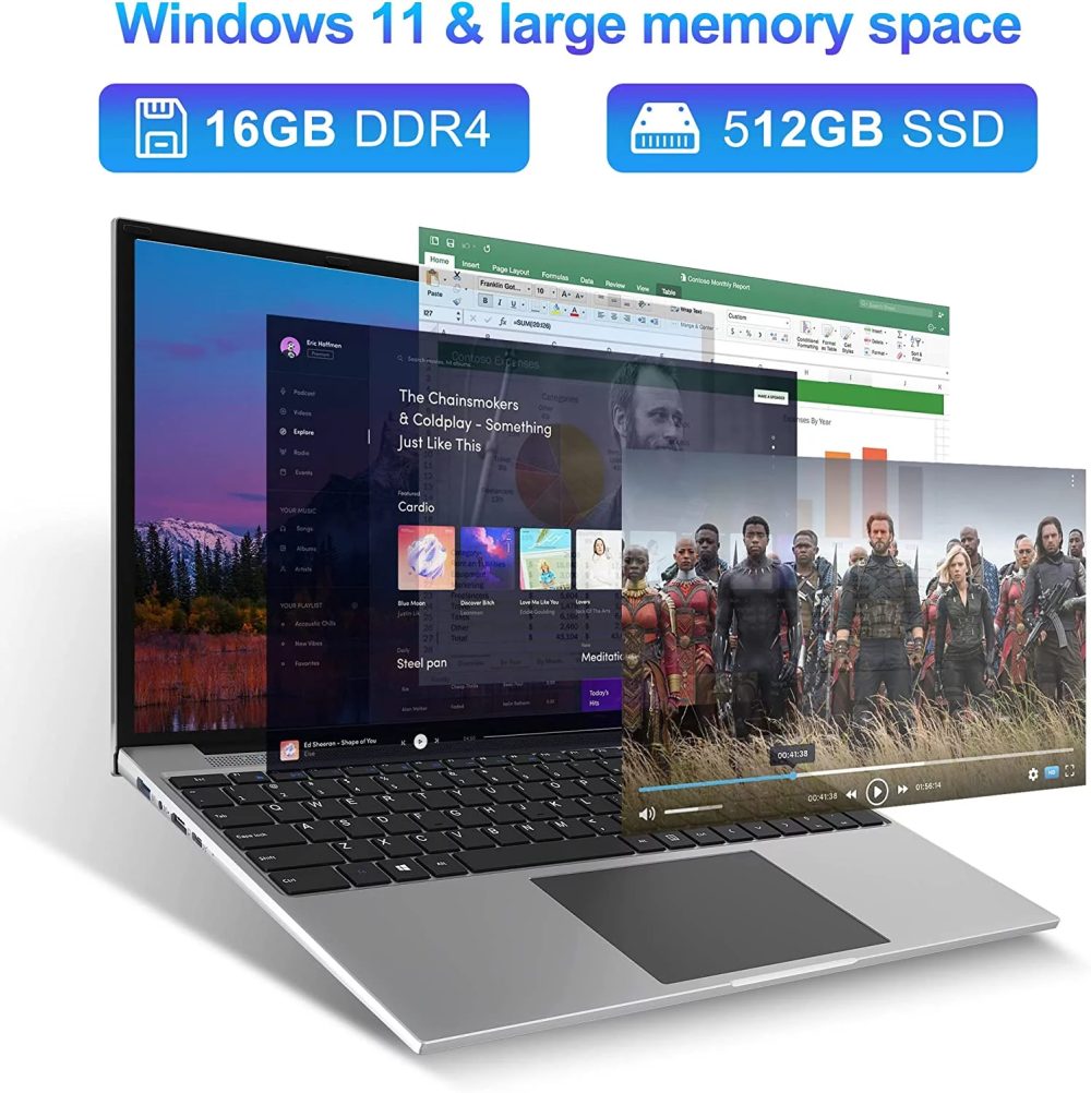 Jumper 16in Windows 11 Laptop 16GB RAM 512GB SSD Computer 4-Core Intel Celeron 1920*1200 IPS Screen