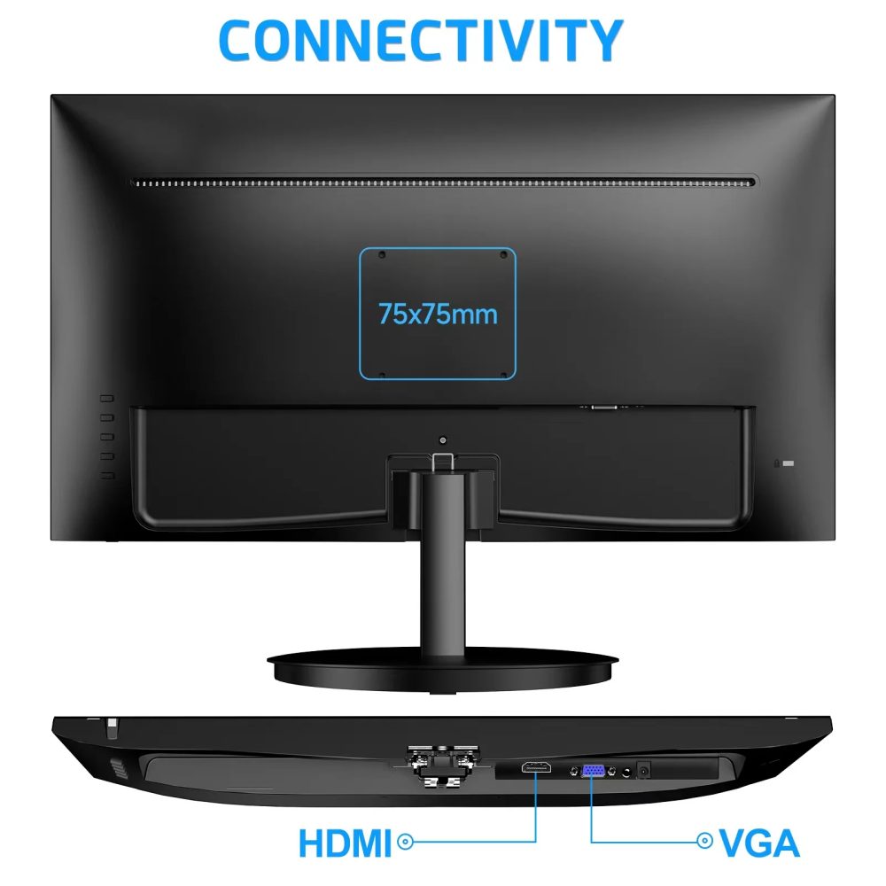 Norcent 22 Inch Monitor with HDMI VGA Port, 1080P 75Hz Full HD VA LED Ultra Thin Bezel Display, Flicker-Free, Blue Light Filter, Built-in Speakers, Tilt Adjustment