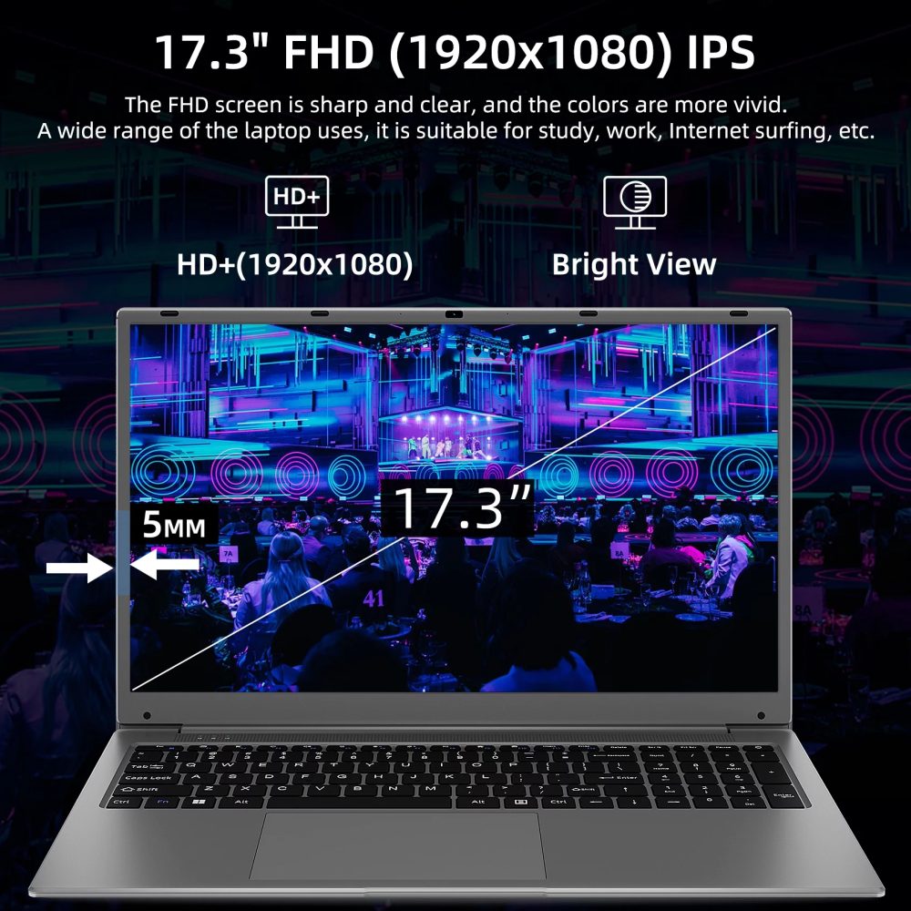 SGIN 17in 8GB DDR4 256GB ROM Windows 11 Laptop IPS 1920 x 1080 FHD 4-Core Intel Celeron, Mini HDMI