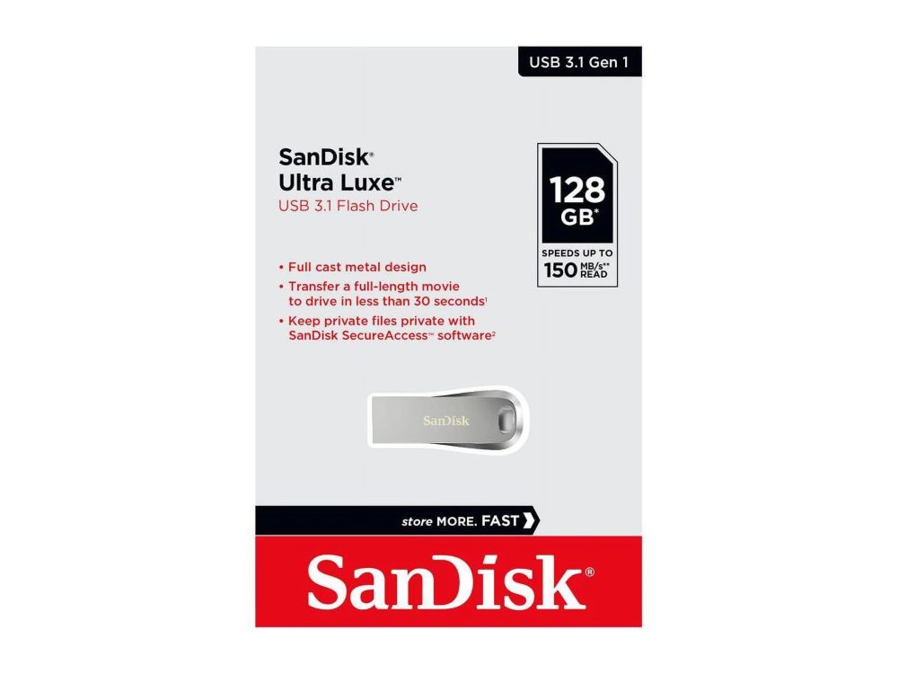 SanDisk 128GB Ultra Luxe USB 3.1 Flash Drive, Speed Up to 150MB/s (SDCZ74-128G-G46)