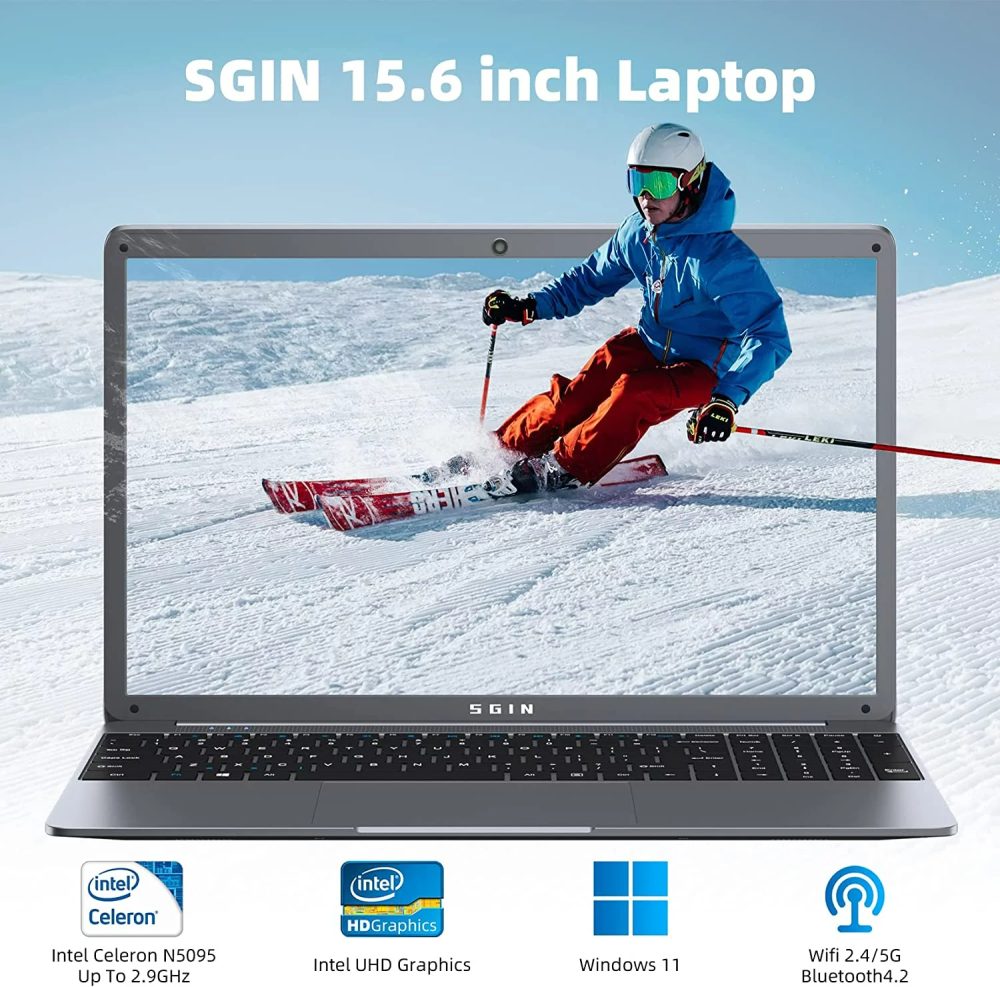 SGIN 15.6inch Laptop 12GB DDR4 512GB SSD Windows 11 with Intel Celeron N5095A Full HD 1920x1080