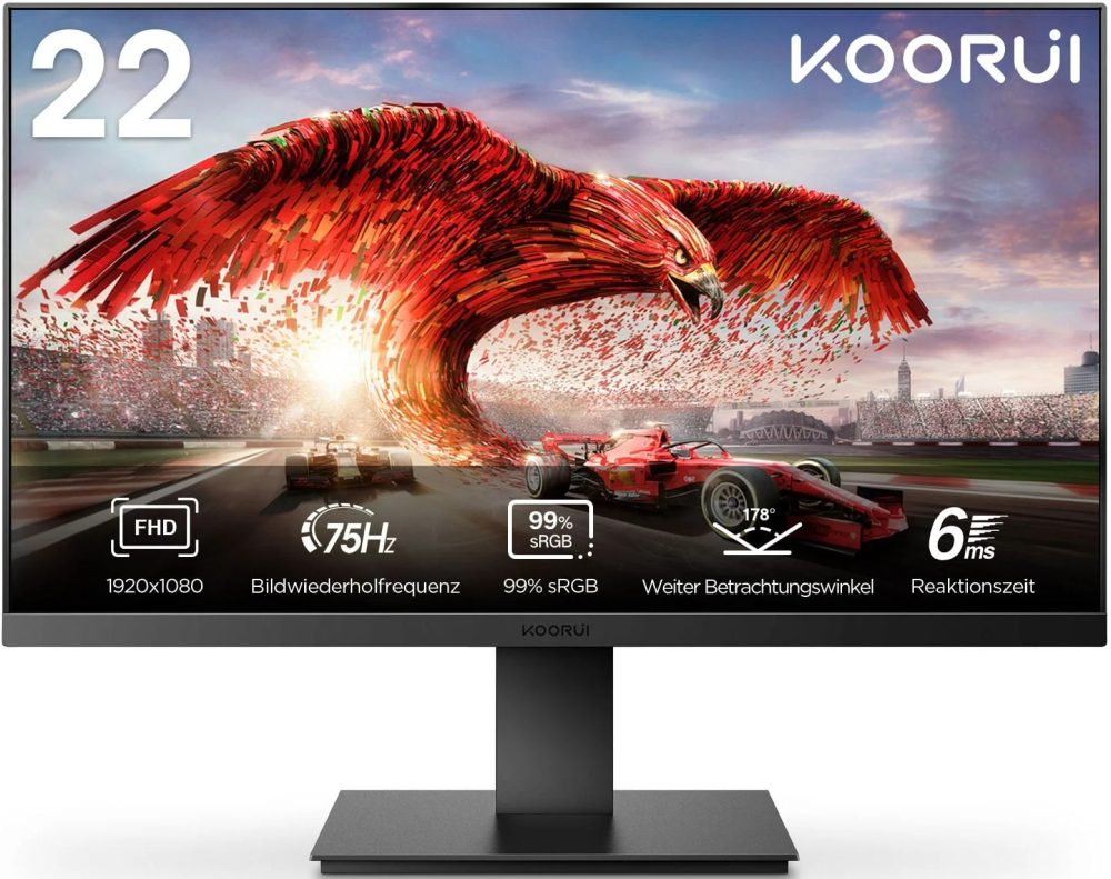 KOORUI 22 Inch 75Hz 99%sRGB LED Computer Monitor,Full HD 1920 x 1080 Office Monitor, VA Desktop Display, HDMI VGA Ports,Vision Care,22N1