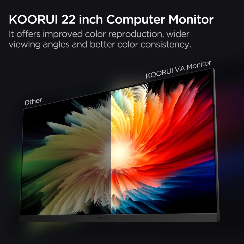 KOORUI 22 Inch 75Hz 99%sRGB LED Computer Monitor,Full HD 1920 x 1080 Office Monitor, VA Desktop Display, HDMI VGA Ports,Vision Care,22N1