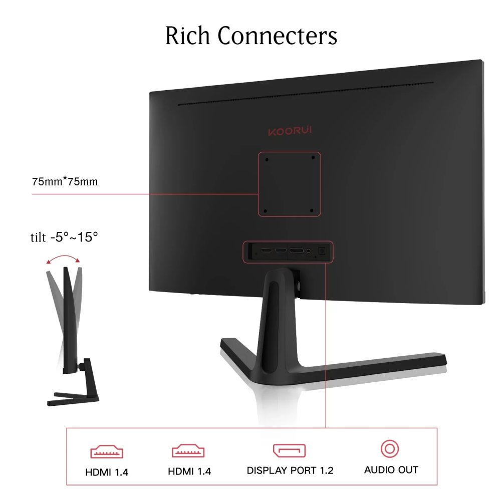 KOORUI 24 inch High-Performance 165Hz/144Hz 1ms(MPRT) 100% sRGB Gaming Monitor,Adpitive sync,3-Side Borderless,FHD 1080P VA Computer Monitor,HDMI/DisplayPort,24E4