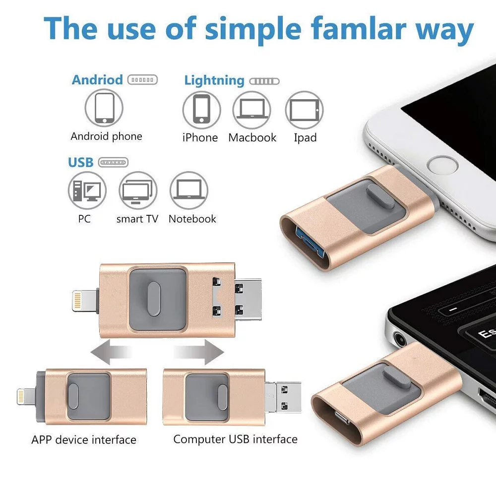 New USB Flash Drive Memory Storage Photo Stick For iPhone iPad 1 TB 1 Piece