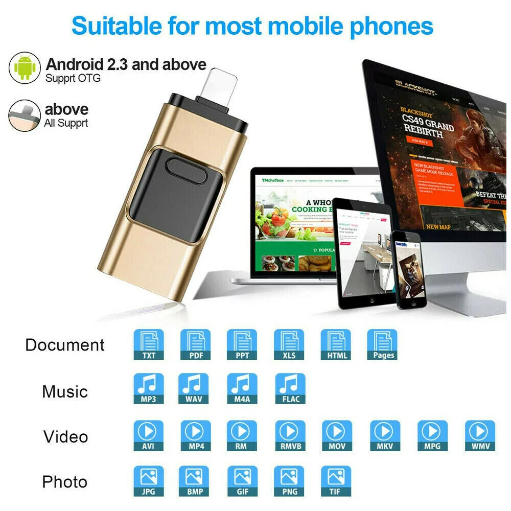 LLOM 64GB USB 3.0 Flash Pen Drive Thumb U Disk Memory Stick Storage for iPhone iPad PC