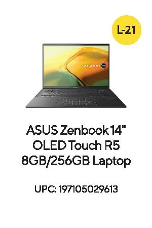 ASUS Zenbook 14” OLED Touch PC Laptop, AMD Ryzen 5 7530U, 8GB, 256GB, Windows 11, UM3402YA-WS51T