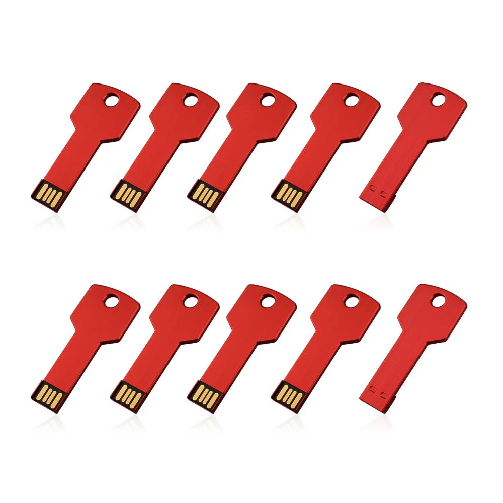 32GB 10 Pack USB 2.0 Flash Drive TOPESEL Metal Keychain Key Shape Bulk Thumb Drive Memory Stick-Red