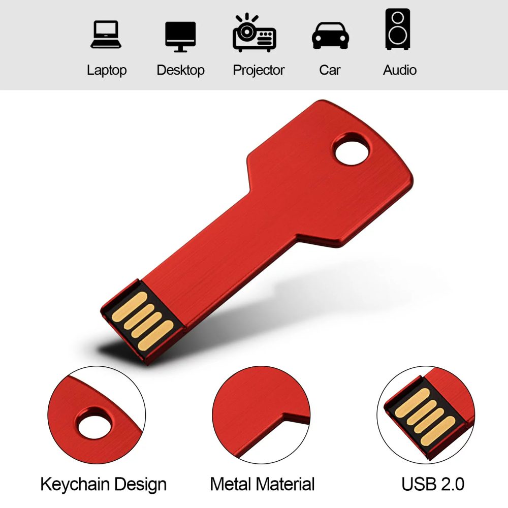 32GB 10 Pack USB 2.0 Flash Drive TOPESEL Metal Keychain Key Shape Bulk Thumb Drive Memory Stick-Red