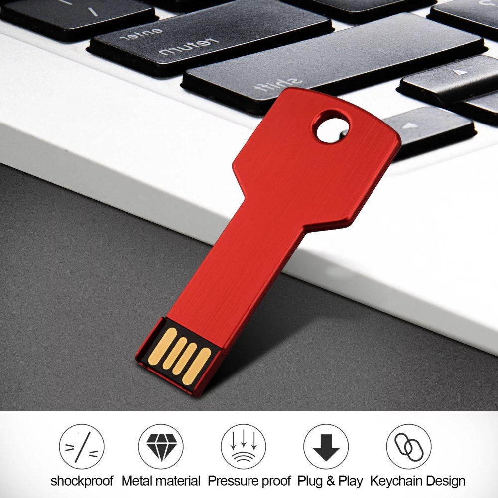 32GB 10 Pack USB 2.0 Flash Drive TOPESEL Metal Keychain Key Shape Bulk Thumb Drive Memory Stick-Red