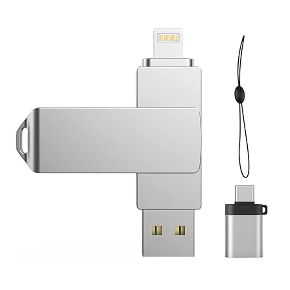 Flash Drive for iPhone, with Lanyard，KEXIN 128GB USB 3.0 IOS Memory Stick for iPhone / iPad / Android / Computer, 3-in-1, White