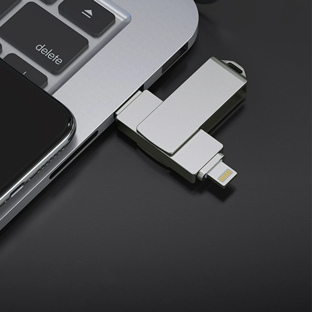 Flash Drive for iPhone, with Lanyard，KEXIN 128GB USB 3.0 IOS Memory Stick for iPhone / iPad / Android / Computer, 3-in-1, White